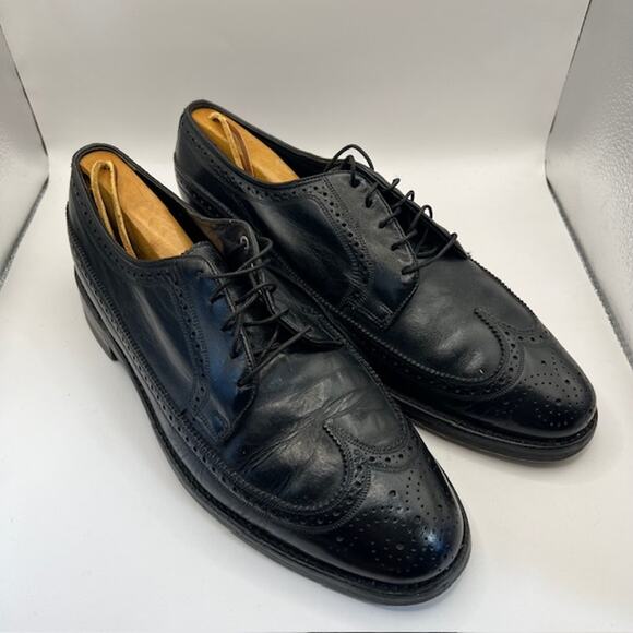 VTG Florsheim Wingtip Longwing Oxford Dress Shoe Black Leather Mens 9D 62179 - Picture 1 of 9
